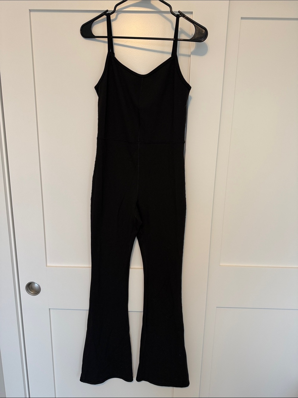 Women's Black Spaghetti-Strap Flare Jumpsuit